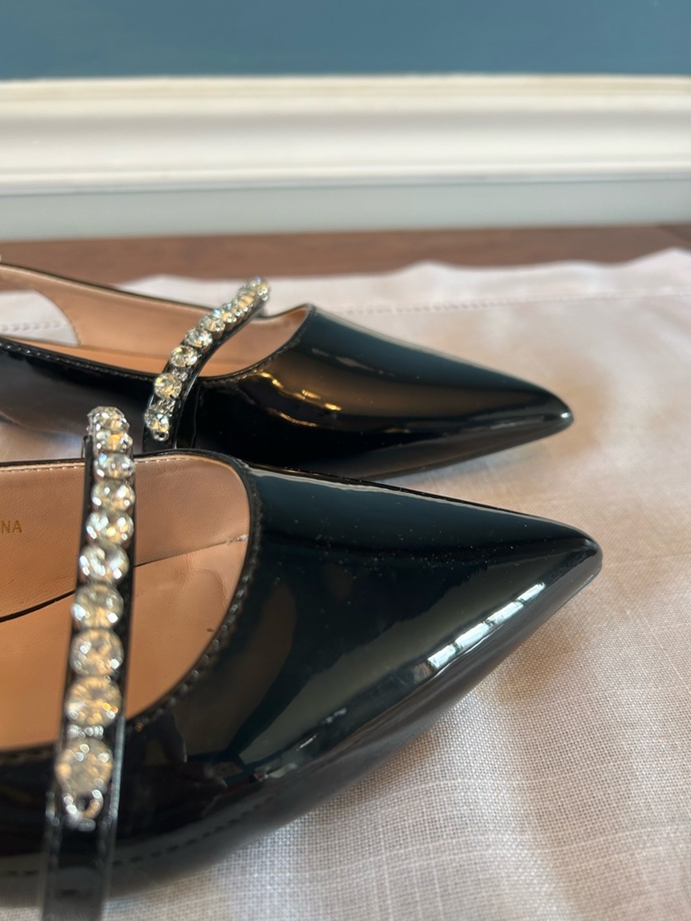 NW5 Women's Black Patent Slingback Flats with Diamond Strap Elisabet Lang 7 - Picture 2 of 5
